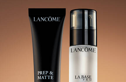 Preparadores faciales Lancome, presentando una variedad de productos para preparar la piel antes del maquillaje en un formato movil.