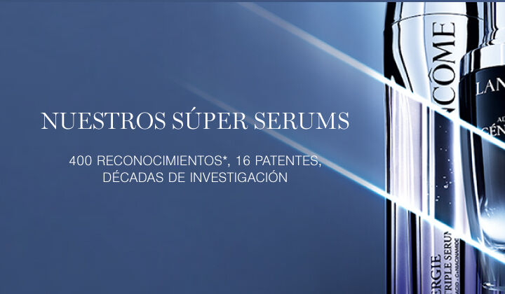 Banner promocional de Lancome con una seleccion de productos destacados en un ambiente elegante y moderno.