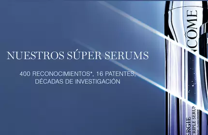 Banner promocional de Lancome con una seleccion de productos destacados en un ambiente elegante y moderno.