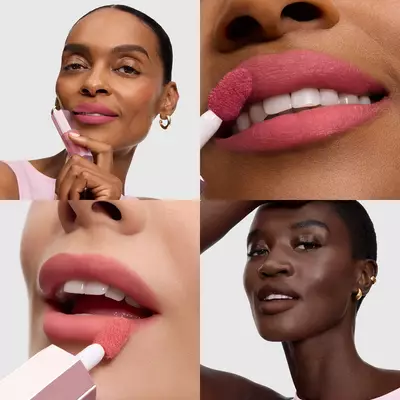 Collage que muestra la aplicacion y el resultado final en modelos con distintos tonos de piel.